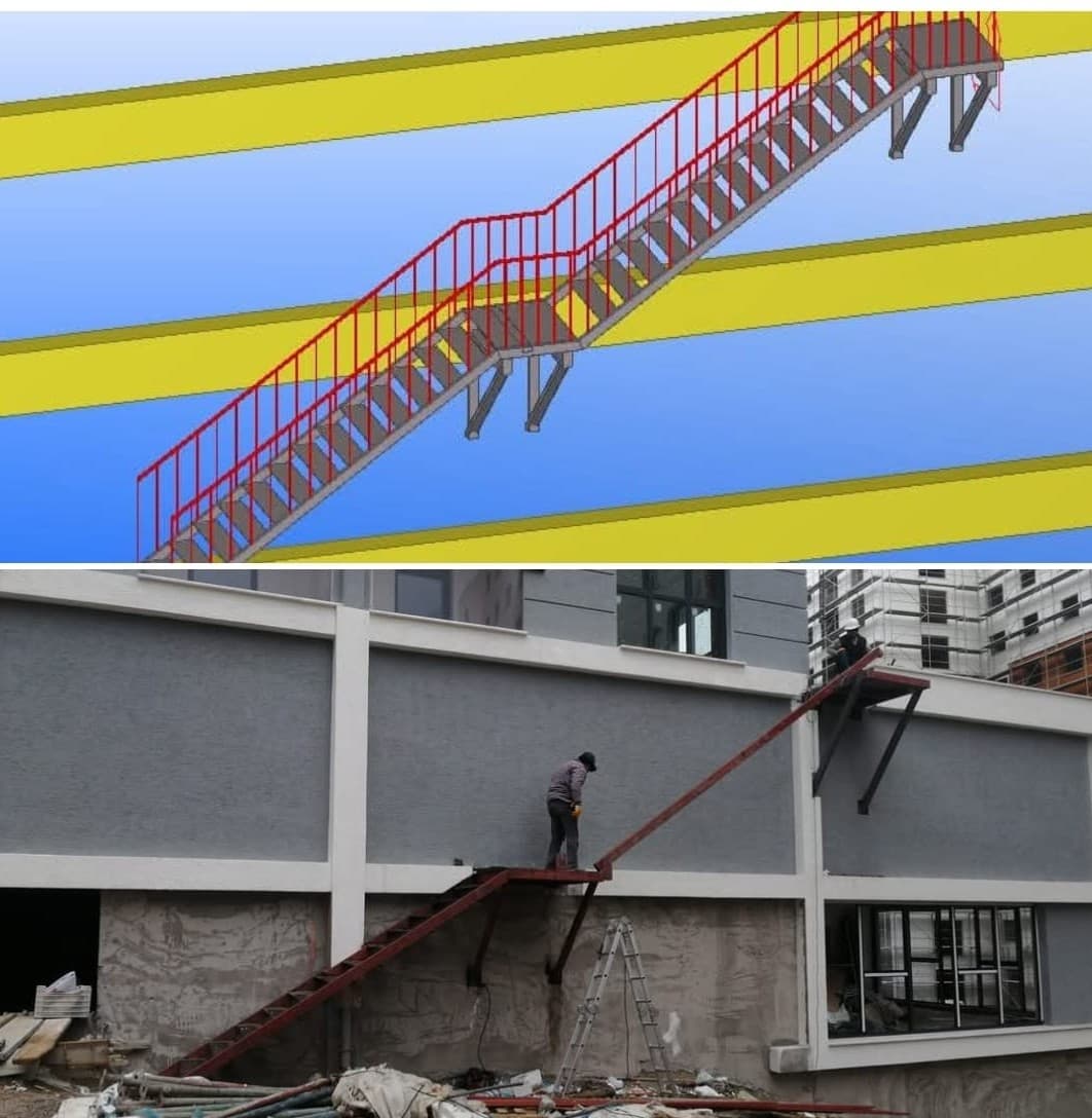 3D AutoCAD Yangın Merdiveni Statik Proje